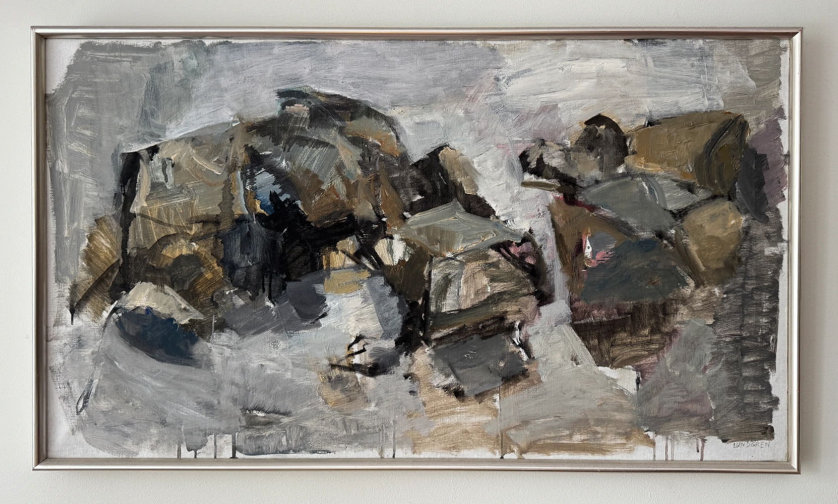 Abstract Grey and Brown Oil Painting